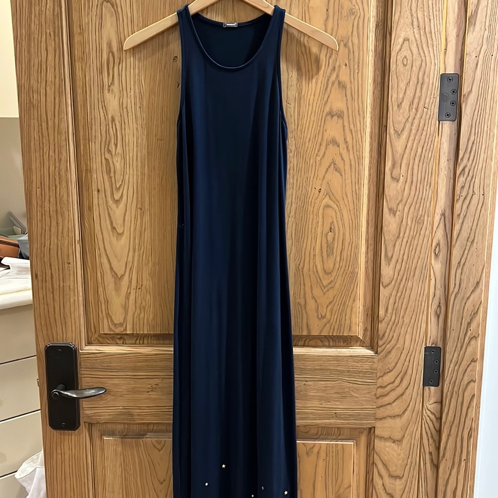 Monrow size small navy blue maxi racer back dress with gold stars